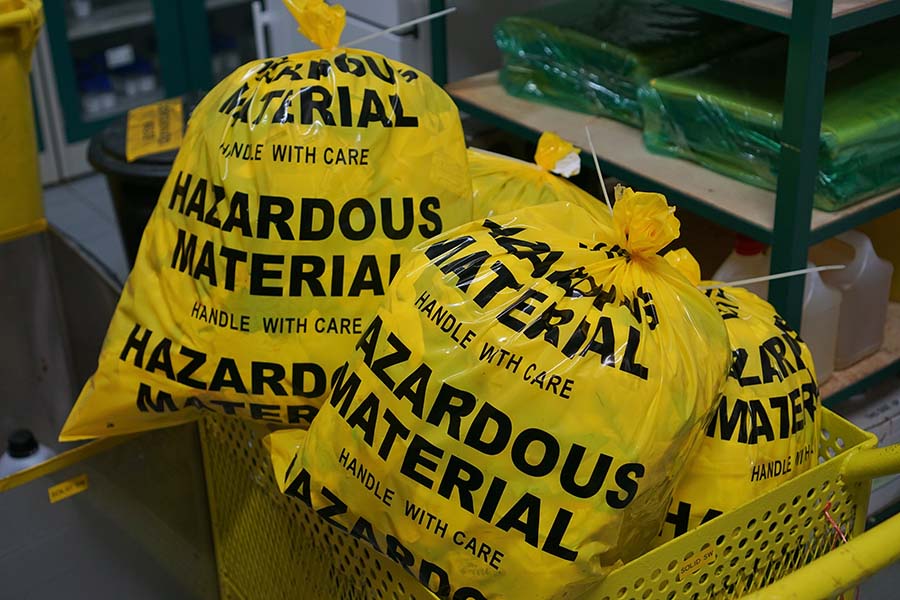 Hazardous material waste waiting for disposal